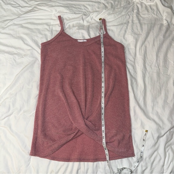 First Love | V Neck Twist Front Knit Sweater Tank Top Cami Pink Dusty Rose - Picture 10 of 11